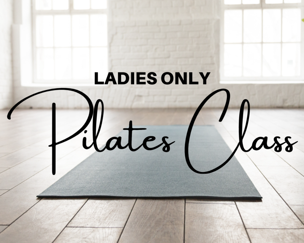 Event flyer for ladies pilates class at ICYL Yorba Linda. Muslim womens pilates in Orange County.