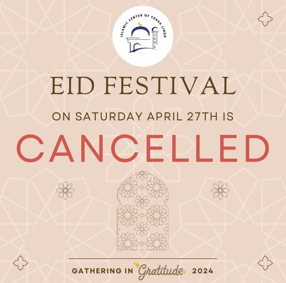 Flyer announcing that the 2024 Eid Festival is cancelled