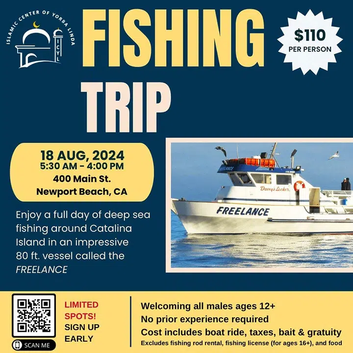 Flyer for the mens Fishing Trip around Catalina on 18 August, 2024